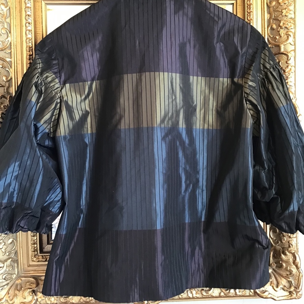ETRO Striped Shiny Velvet Trim Puff Sleeve Buttoned Front Jacket - Picture 3 of 6